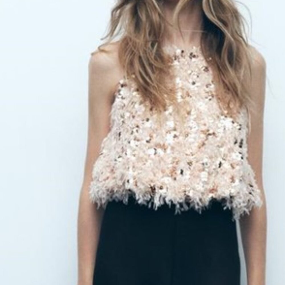 Zara Sequin Embellished Crop Top - Blush
